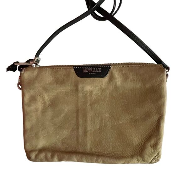 MZ Wallace Expandable Suede Leather Crossbody Tan & Black Bag - Picture 4 of 10